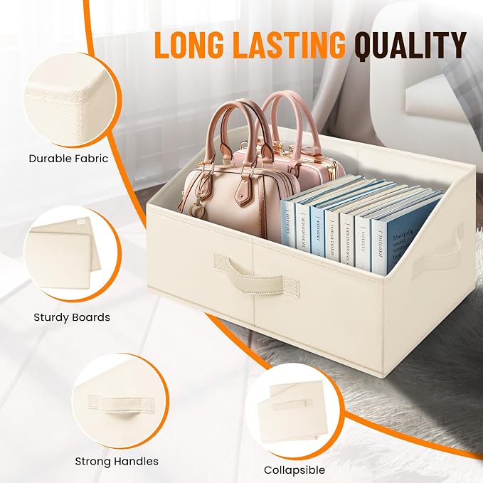 Closet Organizers Bins 4 Pack - Large Closet Shelf Organizer with Handles - Fabric Trapezoid Home Organization and Storage Baskets for Organizing Clothes Toy Blanket Towel Purse Hats - Image 6