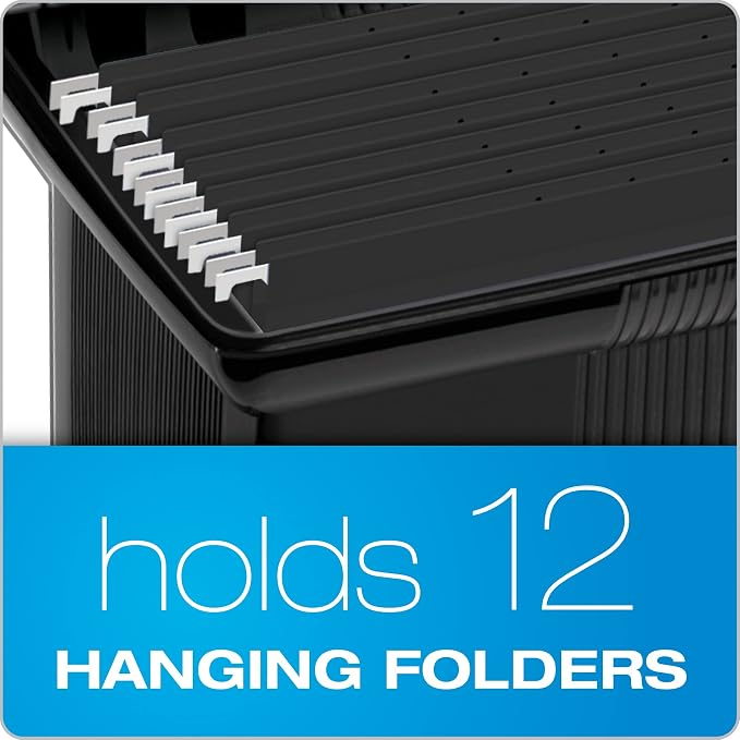 Pendaflex Portable File Box with File Rails, Hinged Lid with Double Latch Closure, Black, 3 Black Letter Size Hanging Folders Included (41732AMZ) - Image 4