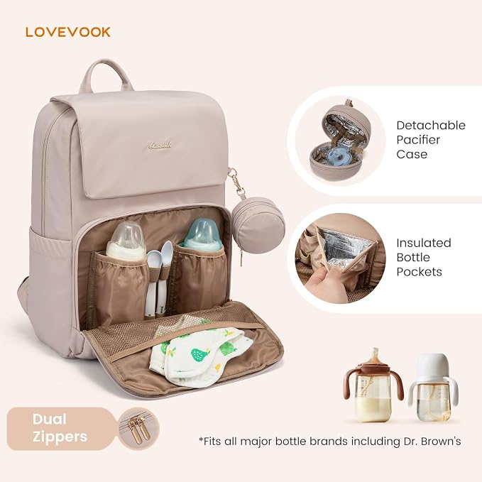 LOVEVOOK Diaper Bag Backpack, Baby Travel Bags for Boys & Girl, Toddler Waterproof Diaper Bag w/Changing Pad (Camel, 15.6''-Small) - Image 3