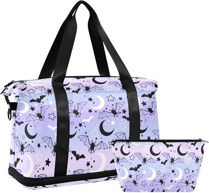 Travel Duffel Tote Bag Bat Starry Sky Sports Duffel Bag with Wet Pocket Weekender Overnight Bag for Women Men Gym Bag, Carry On Bag Hospital Bag for Labor and Delivery - Image 7
