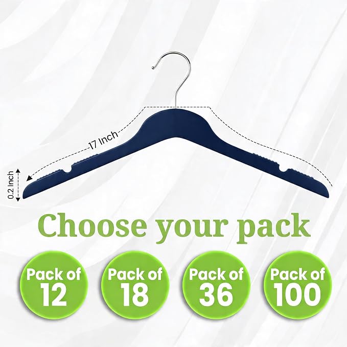 All Hung Up Hangers Slim Plastic Clothes Hangers, Space-Saving Design with Non-Slip Grip, Durable for Everyday Use, Navy Blue, 36 pcs - Image 5