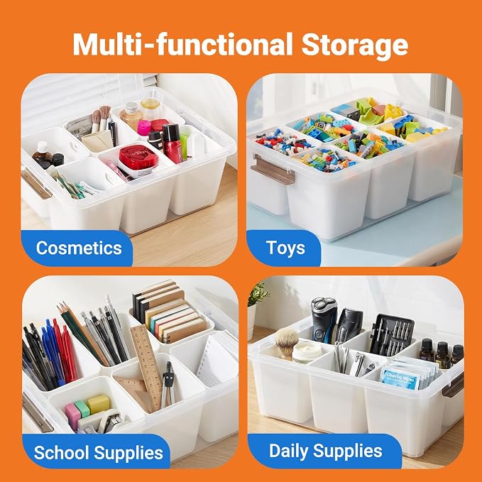 MACOPRO 17 QT Clear Storage Bins with Lids Plastic Box Multipurpose Stackable Storage Containers for Organizing Tool,Craft,Crayon,Marker Pen(White, 1Pack-6-in-1) - Image 9
