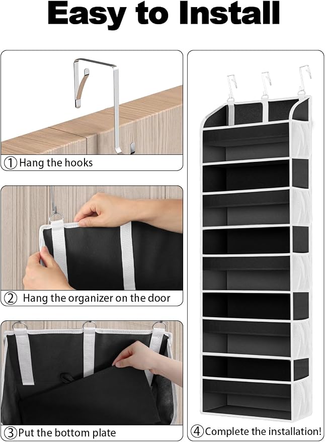 TAHAVICE 1Pack Over the Door Organizer Storage, 5 Large & 10 Mesh Pockets | Hanging Organizer Closet College Dorm Essentials for Girls, Storage for Dorm Organization, Nursery & Bedroom (Black) - Image 6