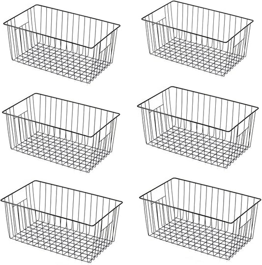 Upright Freezer Organizer Bins， Freezer Baskets for 16, 17, 21 cu.ft Standup Freezer, Wire Storage Baskets with Built-in Handles for Frozen Foods, Snacks, Vegetables, Fruits and More, Set of 6 , Black by lonpute