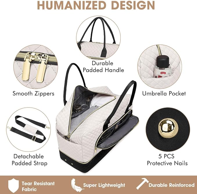 Travel Duffle Bag Weekender for Women - Carry-On Overnight Personal Item Bags with Shoe Compartment & Wet Pocket Large Weekend Tote with Toiletry Bag Hospital Bags for Labor and Delivery - Image 3