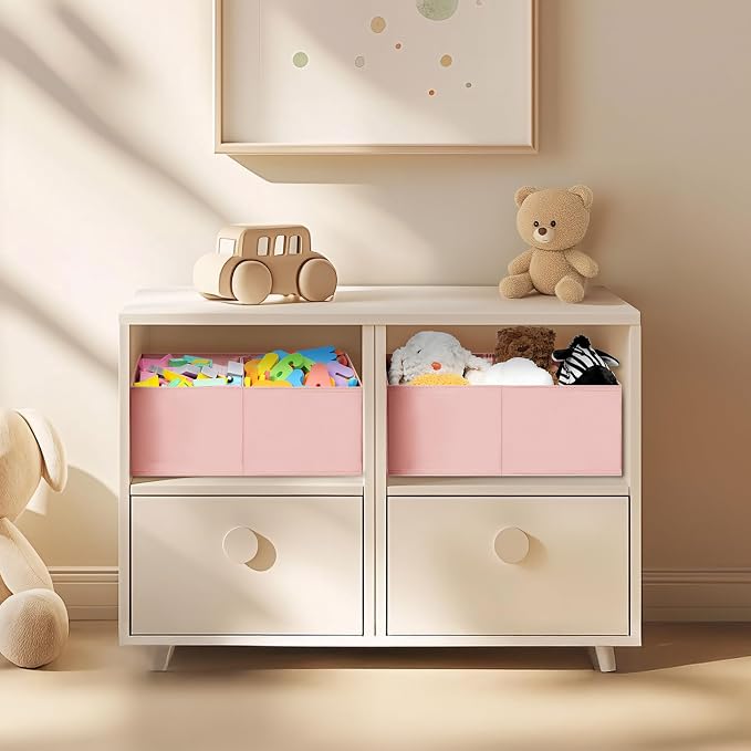 DIMJ Large Closet Shelf Organizer Bins 6 Packs with Handles and Divider, Fabric Trapezoid Storage Baskets, Foldable Clothes Containers Box for Shelf, Towel, Book, Toy, Purse, Hats, Pink - Image 6