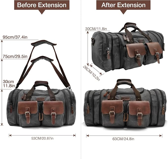 Wildroad Canvas Duffle Bag - 50L Expandable Weekender Overnight Travel Bag | Gifts for Men, Holiday Birthday Gift for Dad, Husband & Partner, Carry-on Size - Image 7