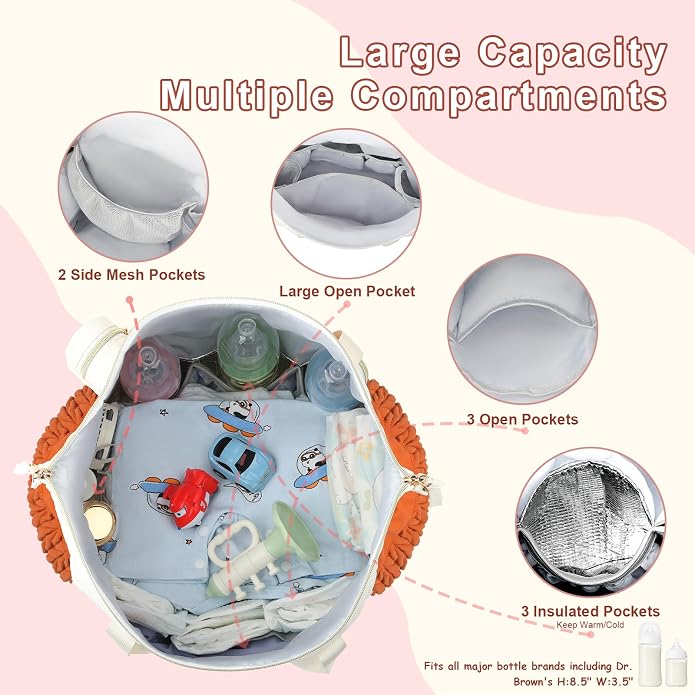Diaper Tote Bag for Baby 6PCS, Large Mom Hospital Bags with Changing Pad | Mommy Bags for Labor and Delivery, Baby Shower Girl Boy Gift, Mama Bag with Pacifier Case Storage Bag and Shoulder Strap - Image 4