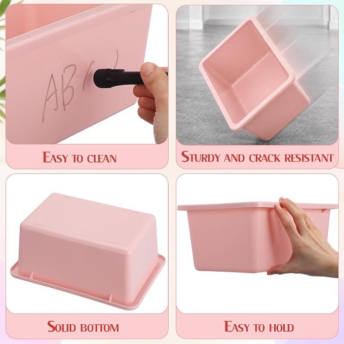 Thyle 6 Pieces Plastic Cubby Bins with Labels Classroom Book Bins Stackable Storage Container Durable Toy Storage Organizer Baskets for School Classroom Office (Classic,Morandi Color1) - Image 3