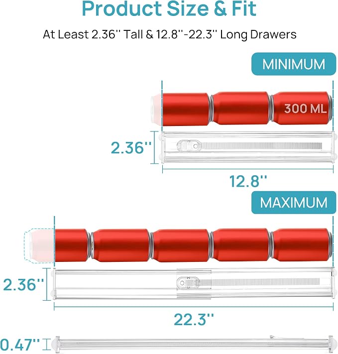 Vtopmart 2.36" Short Upgrade Drawer Dividers 12.8"-22.3" Expandable 8 Pack | Adjustable Kitchen Drawer Organizer, Clear Plastic Separator for Flatware, Utensils, Cutlery, Underwear Storage, Space Saving - Image 6