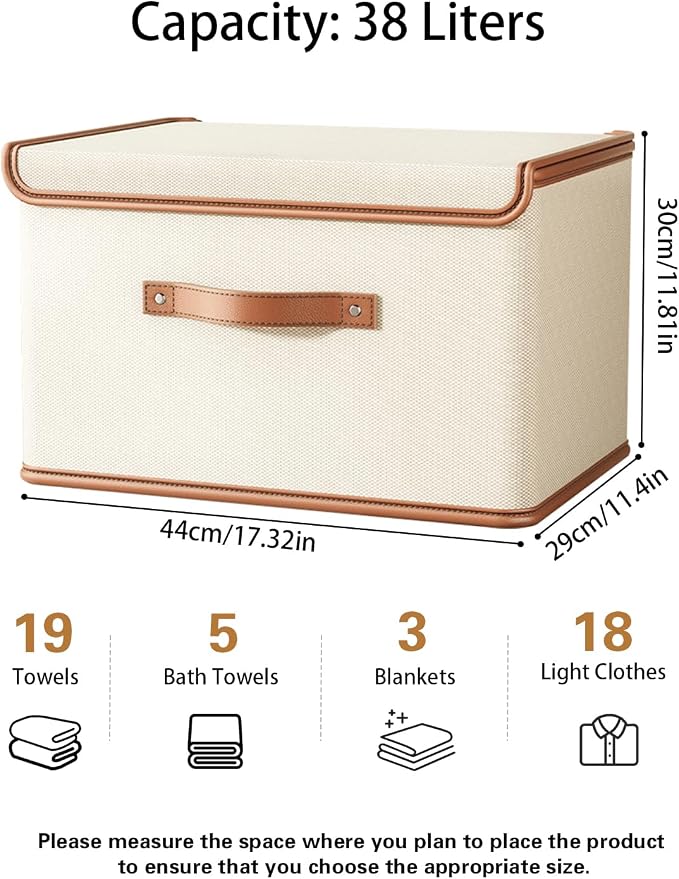 Tuza 4 Pack Storage Bins with Lids, Collapsible Closet Organizer Container, Fabric Organizer Box with Handles, Decorative Storage Boxes with Lids for Organizing Clothes, Books, File, White, Large - Image 2