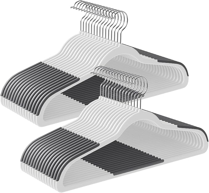 SONGMICS Plastic Clothes Hangers, Pack of 30, Non-Slip, Space-Saving | 0.2 Inches Thick, 17.7 Inches Wide, 360° Swivel Hook, White and Dark Gray, BREANNA Collection UCRP050W03 by Unknown
