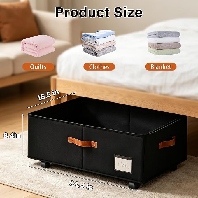 Freebat Under Bed Storage with Wheels 2 Pack, Underbed Container | 10 inch Height Under Bed Drawers with Clear Lid Cover, Storage Bag Box with Visiable Window for Clothes, Bedsheet, Pillow - Image 2
