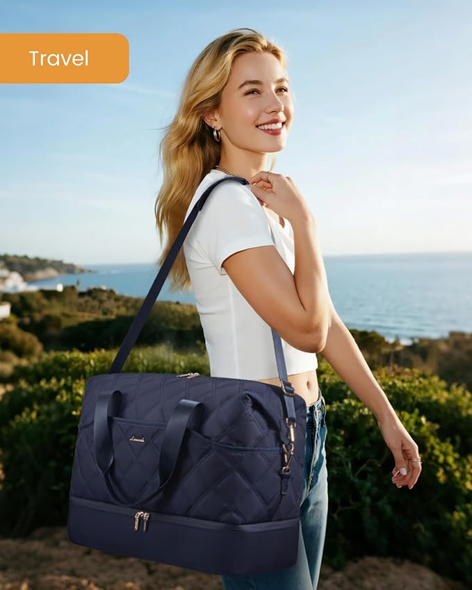 LOVEVOOK Weekender Bags for Women with Shoe Compartment, Lightweight Travel Duffle Bag, Hospital Overnight Bags, Personal Item Carry On Bag for Gym (Navy - Blue, 35L - Medium) - Image 2