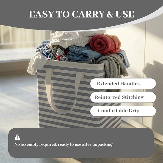 6Pack Waterproof Large Laundry Hamper Collapsible Laundry Baskets, Freestanding Laundry Hampers Dirty Clothes Hamper with Reinforced Handles in Laundry Room, Bathroom, Bedroom (75Lx6, White) - Image 6