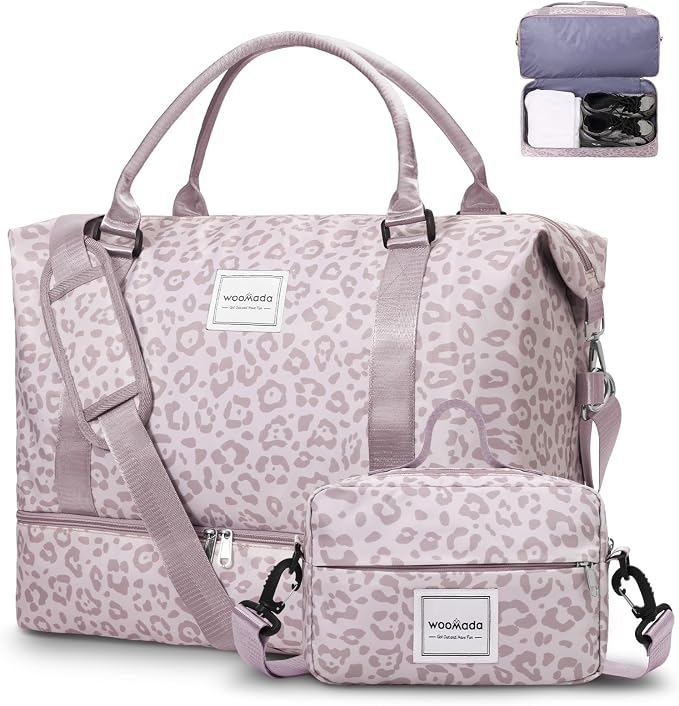 WOOMADA Weekender Overnight Bag for Women, Shoulder Travel Duffel with Shoes Compartment,Gym Bag with Toiletry Bag by WOOMADA