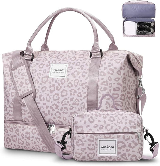 WOOMADA Weekender Overnight Bag for Women, Shoulder Travel Duffel with Shoes Compartment,Gym Bag with Toiletry Bag by WOOMADA