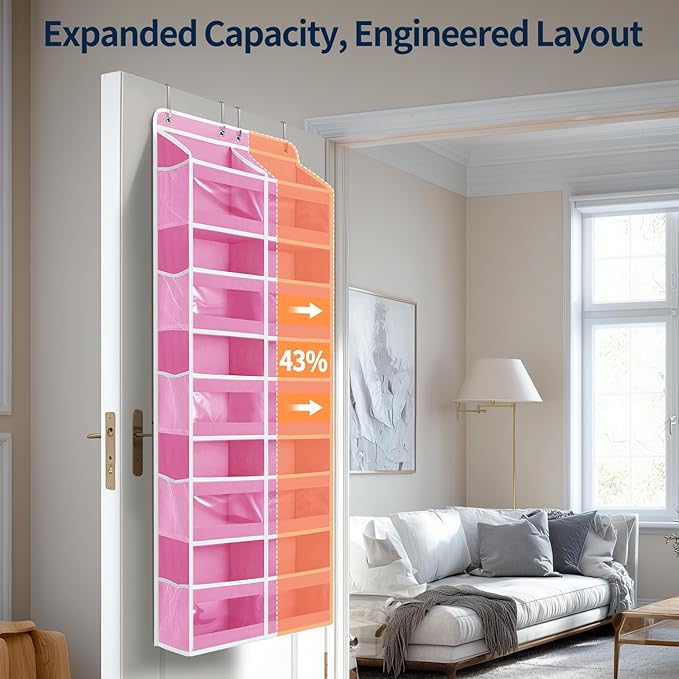 Yecaye 5-Tier Over The Door Organizer Dual-Column, 80lbs Load Stuffed Animal Storage of 10 Compartments, Heavy Duty Door Organizer Hanging for Bedroom Dorm Bathroom Pantry, Macaron Pink, 1 Pack - Image 3