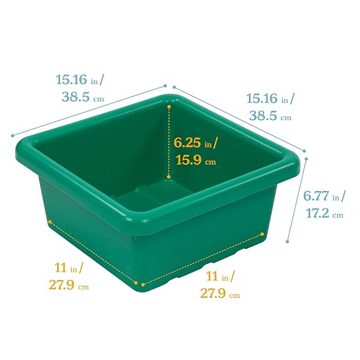 ECR4Kids Stackable Square Bins with Non-Snap Lids, Multipurpose Organization, Green, 2-Pack - Image 2