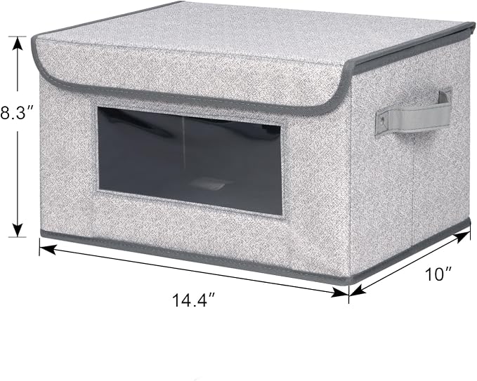 Univivi [4-Pack Fabric Storage Boxes Collapsible Storage Bins with Lids and Handles Cube Organizer Basket for Home, Closet, Bedroom (Gray, 14.4''x10''x8.3'') | Closet Storage Bins with Handles & Window, Collapsible Closet Organizers and Storage Cubes f... - Image 3