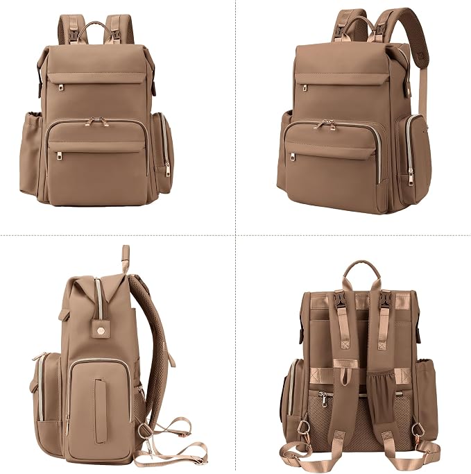 Large Capacity Diaper Bag Backpack with Changing Pad, Waterproof Baby Travel Backpack for Parents-Khaki - Image 2