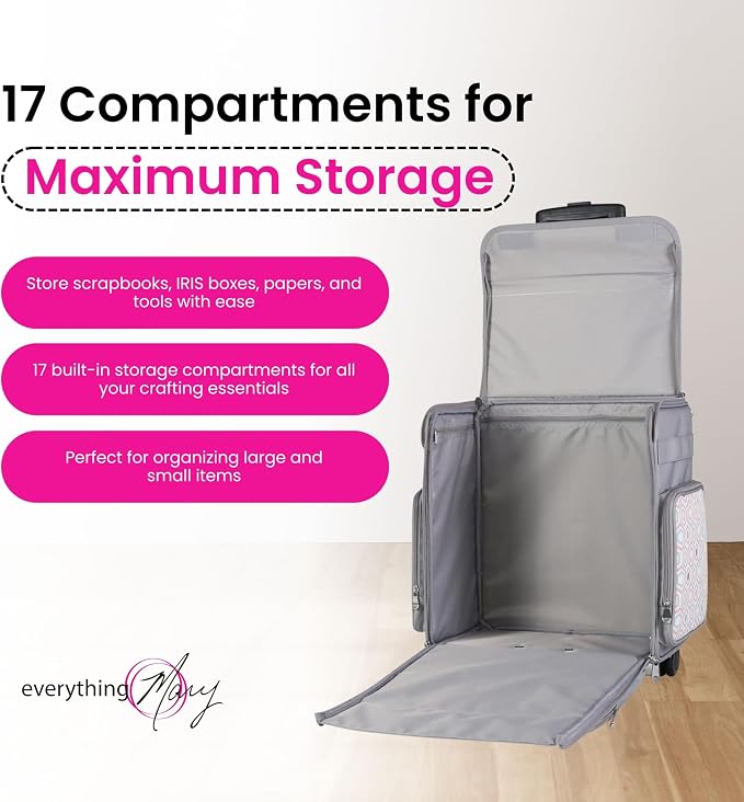 Everything Mary Rolling Scrapbook Tote, Grey Hexagon - Papercraft Tote with Wheels for Scrapbook & Art Storage - Organizer Case for IRIS Boxes, Supplies, and Accessories - for Teachers & Medical - Image 4