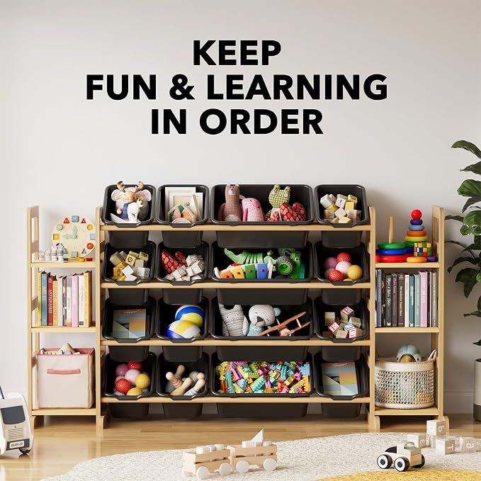 SpaceAid Toy Storage Organizer with 6 Shelves and 16 Bins, Toy Organizers Storage Bookshelf, Kids Bin Shelf Toys Box Bookcase for Bedroom Playroom Organization Room Decor, True Black - Image 6