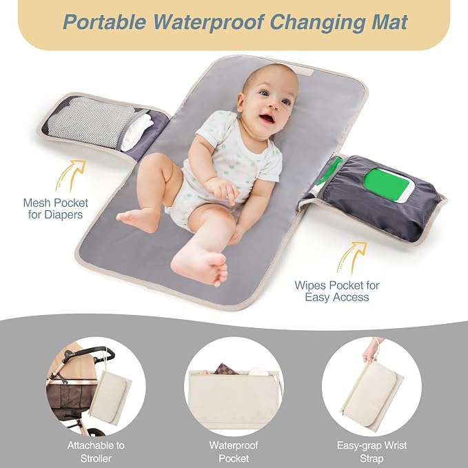 Diaper Bag Backpack, Quilted Baby Bag with Changing Pad and Stroller Straps and Pacifier Case, Multifunction Waterproof Travel Diaper Bags, Unisex, Beige - Image 2