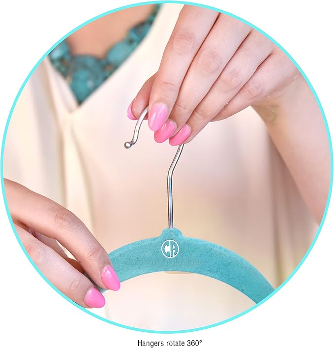 Velvet Hangers, Non-Slip Ultra Slim Space Saving Hanger, with notches, tie bar, and Swivel Hooks, 30 Pack, with Bonus 20 Matching Velvet Finger Clips. Blue (Aqua) - Image 5
