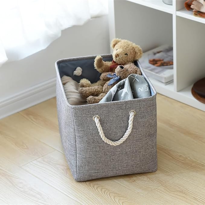 Storage Basket for Organizing - 16x12x12 inch 3 Pack Fabric Storage Cubes, Cube Storage Bin for Shelves Closet Organizer Cloth Gift Toy (Grey) - Image 3