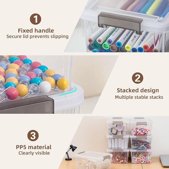 8Packs 1.3Qt Small Storage Bins with Lids,Stackable Clear | Containers with Lids for Crafts, Beads, Stationery, Toys and Accessories. Stackable to Save Space to office,home - Image 3