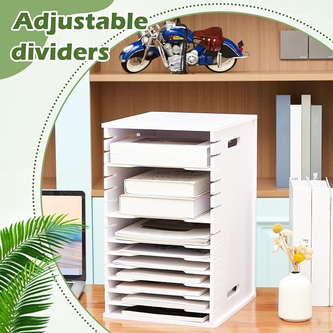 15 Tier 8.5" x 11" Scrapbook Paper Organizer, White Cardstock File Organizer with Adjustable Shelves, Stackable Paper Trays, Desktop Storage Rack Document Holder for Desk Home Office - Image 4