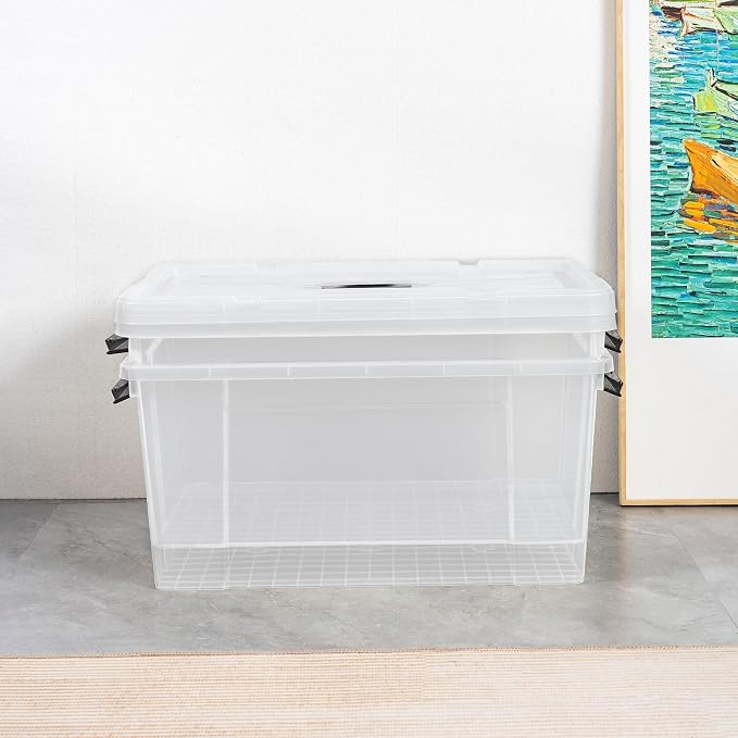 Cetomo Lidded Storage Bin with Handle, Storage Bins with Lid, Organizing Container with Secure Latching Buckles, Stackable and Nestable, Plastic, 72 Quart-6 Pack, Clear - Image 6