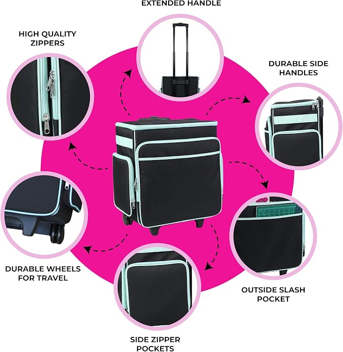 Everything Mary Rolling Scrapbook Tote – Black & Teal Craft Bag with Wheels – Organizer Case for Scrapbooking, Papercraft, Art Supplies & Creative Tools - Image 4
