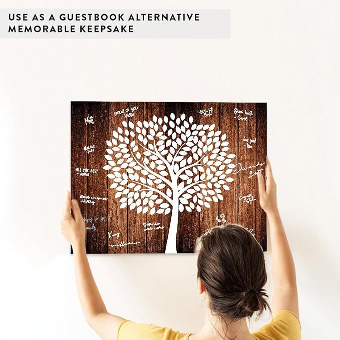 Andaz Press Custom Large Canvas Wedding Guest Book Alternative, 16 x 20 Inches, Rustic Wood Tree Signature Horizontal Personalized Sign Our Canvas Guest Book Signs For Wedding Rustic Woodland Theme - Image 6