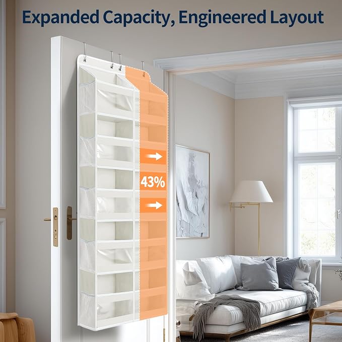 Yecaye 5-Tier Over The Door Organizer Dual-Column, 80lbs Load Extra Large Over the Door Storage of 10 Compartments, Heavy Duty Door Organizer Hanging for Dorm Bathroom Pantry, Cream White, 1 Pack - Image 3