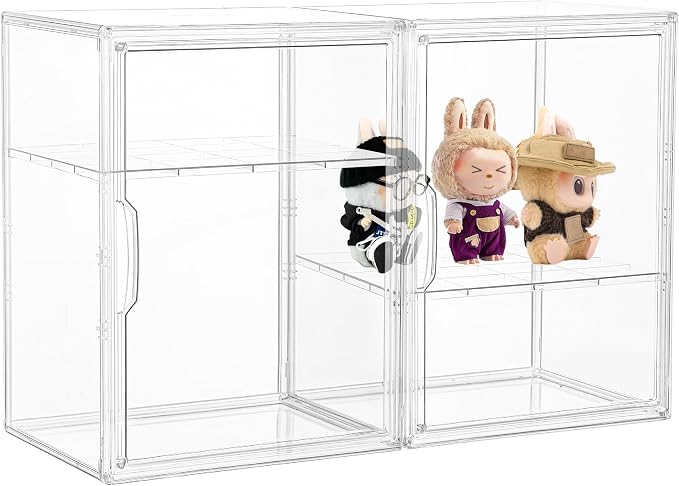 LXLXXL 2 Tier Stackable Acrylic Display Case with Magnetic Lids, 2 Pack | Clear Stackable Bins with Magnetic Lids, Clear Storage Box for Figures and Makeup, Durable Dustproof Display Case Organizer by LXLXXL