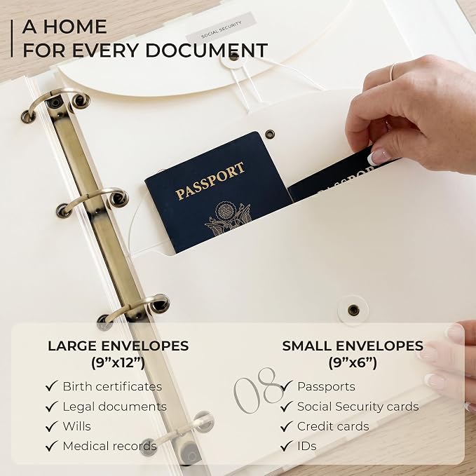 Document Organizer Binder for Important Papers & Passports, Oat - Image 5