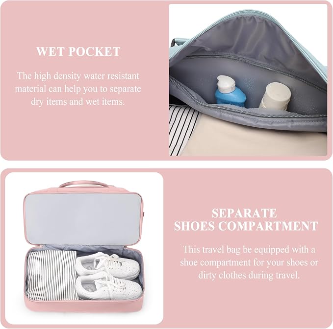 Travel Duffle Bag with Shoe Compartment,Weekender Bags for Women | Carry on Overnight Bag with Toiletry Bag,Gym Duffel Bag with Wet Pocket - Image 5