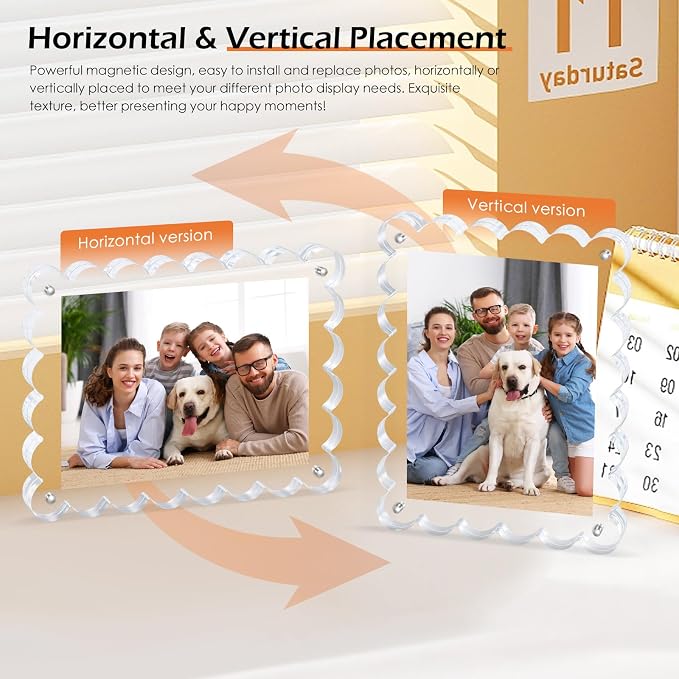 Chivalral 6x8 Scalloped Acrylic Photo Frame 3 Pack,12+12mm Desktop Holders | With magnetic frames,vertical & horizontal keepsakes for weddings,birthdays,Christmas and anniversary celebrations - Image 6