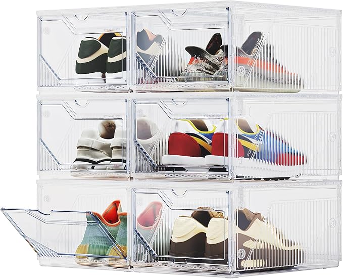 BROVIEW XX-Large Shoe Sneaker Storage Boxes for Size 14, 6 Pack Shoe Boxes | Stackable & Thicken Clear Plastic Shoe Organizers for Entryway Closet, Shoe Container Display Case w/ Magnetic Door by BROVIEW-EnjoytheArtofLife
