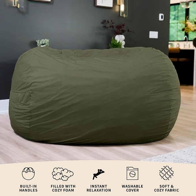 Big Joe Fuf 8Ft Giant Foam Bean Bag Chair, Oversized Couch with Removable Cover for Kids, Teens, Adults, Forest Green Velveteen, Durable Woven Polyester, 8 Foot | Premium Shredded Foam Filled, Velveteen, Adult-Sized Comfortable Seating, Supports Up to ... - Image 6