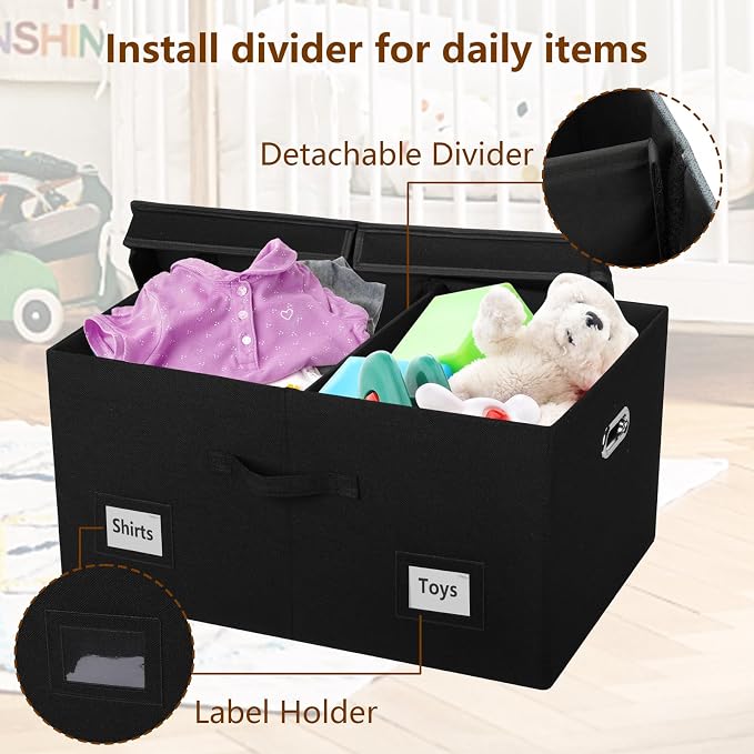 Graciadeco 75 Quarts Extra Large Decorative Storage Bins with Lids, 1 Pack Black Collapsible Storage Bins with Lids, Stackable Storage Bins Decorative Box Storage With Lid Extra Large | 75 Quarts 1 Pack Black Collapsible Stackable Linen Fabric 4 Handle... - Image 5