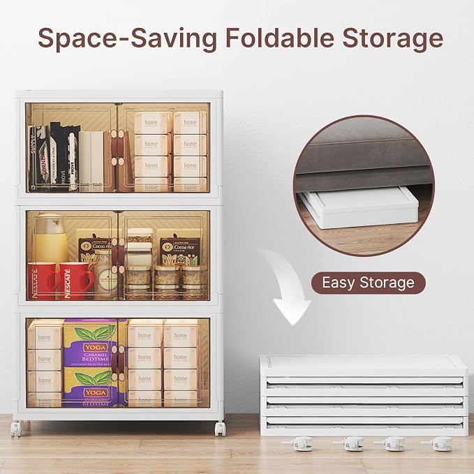 Stackable Storage Bins with Lids, 288QT Lockable Storage Cabinet | Folding Storage Box with Doors and Wheels, Collapsible Plastic Drawers for Home, Garage, Office - Image 5