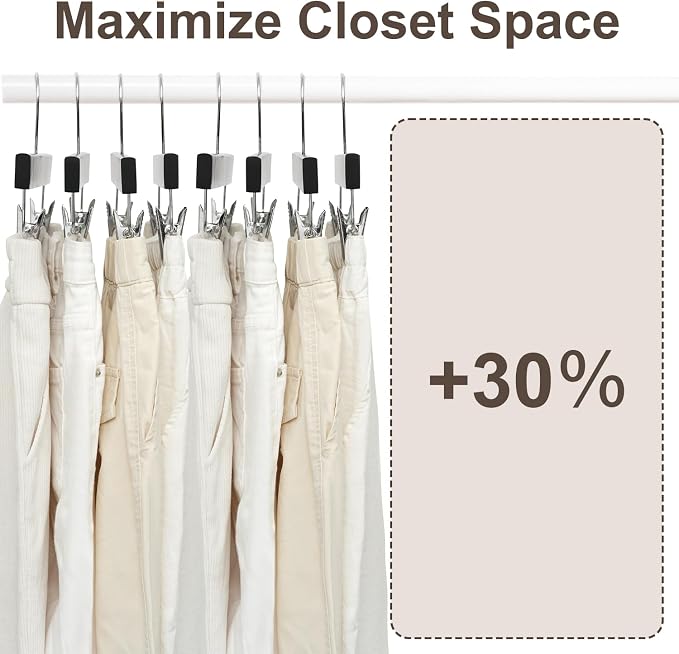 BAGAIL 10 Pack Wooden Pants Hangers with Adjustable Clips, 360°Swivel Hook Space Saving Skirt Holders with Anti-Rust Clips for Trousers, Jeans, Shorts (Black) - Image 6
