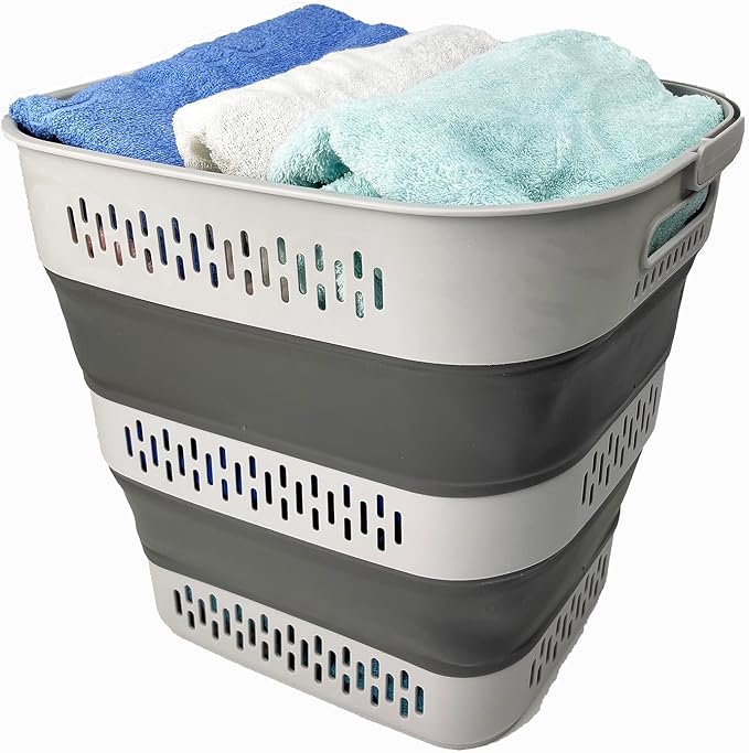 SAMMART 40L (10.5 Gallon) Collapsible Plastic Laundry Basket with Handles - Foldable Pop Up Storage Container/Organizer - Portable Laundry Hamper - Space Saving (2, Grey) - Image 3