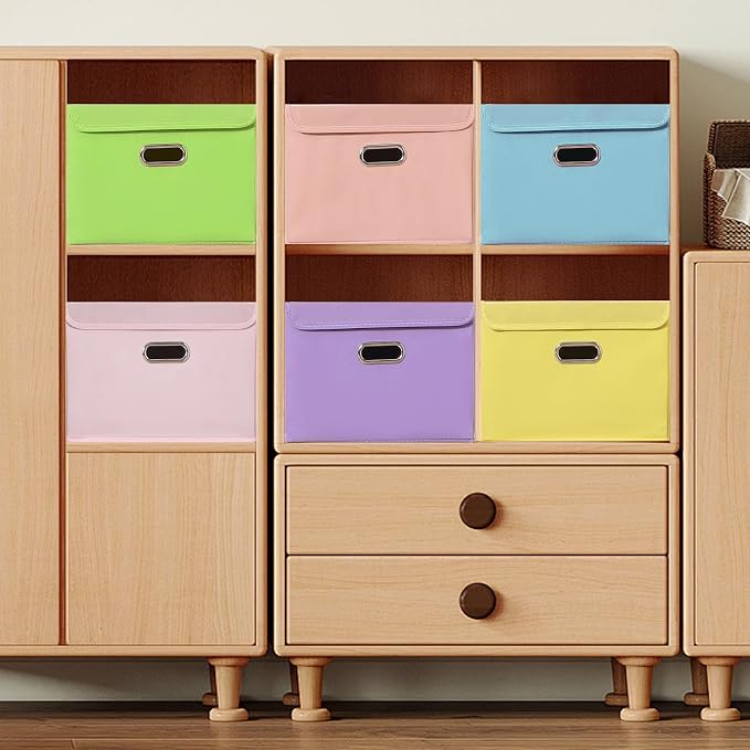 STOREONE Fabric Storage Cube Bins Foldable Organizer Container Collapsible Basket with Lids and Metal Handles, for Home, Bedroom, Closet 3 Pcs (multicolour-yellow) - Image 4