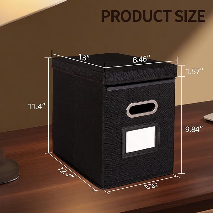 4 Pack Hanging File Folders Organizer with Lid, Letter Size Fabric File Storage Box Collapsible, Portable Office Document Holder with Metal Handle, Smooth PVC Rails, Black - Image 6