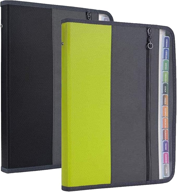 NAFY Expanding File Folders, 2Pack 13 Pockets Document Organizer with Zipper, A4 Letter Size Portable Accordion Expanding File Folders with Multicolor Labels for Office School Supplies (Black+Green) by Nafy