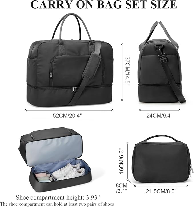 Travel Duffle Bag with Shoe Compartment,Weekender Bags for Women | Carry on Overnight Bag with Toiletry Bag,Gym Duffel Bag with Wet Pocket - Image 3